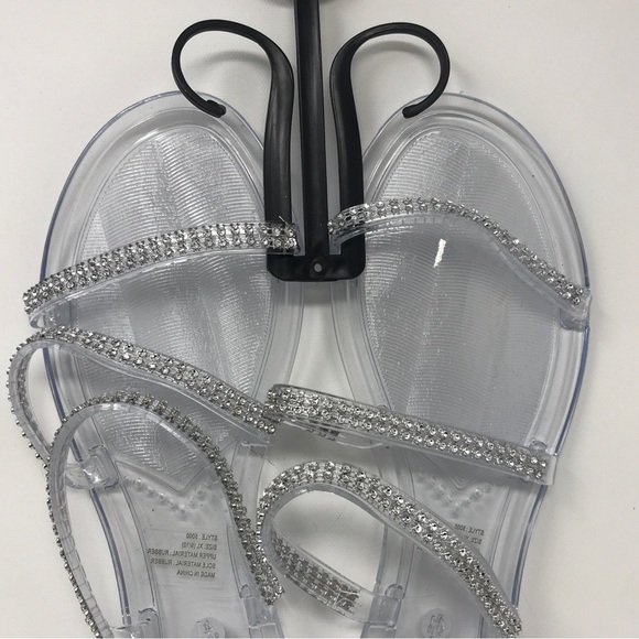 Charles Albert Rubber Sparkly Strappy Sandal, Women's Size XL 9/10 - Clear - Picture 3 of 9